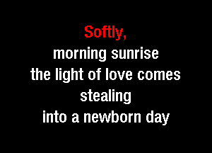 Softly,
morning sunrise
the light of love comes

stealing
into a newborn day