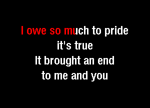 I owe so much to pride
it's true

It brought an end
to me and you