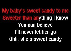 My baby's sweet candy to me
Sweeter than anything I know
You can believe
I'll never let her go
Ohh, she's sweet candy