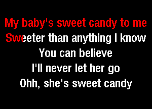 My baby's sweet candy to me
Sweeter than anything I know
You can believe
I'll never let her go
Ohh, she's sweet candy