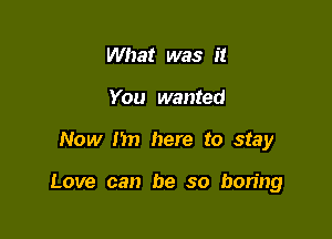 What was it
You wanted

Now I'm here to stay

Love can be so boring