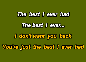 The best I ever had

The best I ever...

I don't want you back

You're just the best I ever had