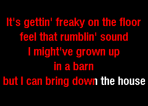 It's gettin' freaky on the floor
feel that rumblin' sound
I might've grown up
in a barn
but I can bring down the house