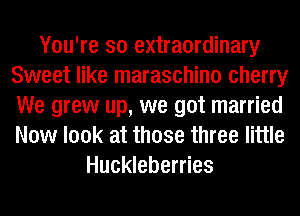 You're so extraordinary
Sweet like maraschino cherry
We grew up, we got married
Now look at those three little

Huckleberries