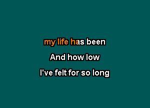 my life has been

And how low

I've felt for so long