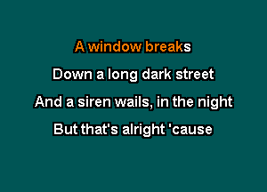 A window breaks

Down a long dark street

And a siren wails, in the night

But that's alright 'cause