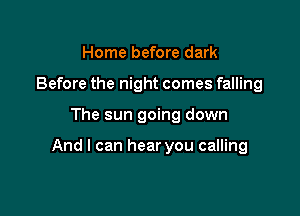 Home before dark
Before the night comes falling

The sun going down

And I can hear you calling