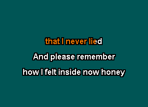 that I never lied

And please remember

how I felt inside now honey