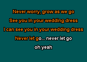 Never worry, grow as we go

See you in your wedding dress

I can see you in your wedding dress

Never let go... never let go

oh yeah