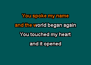 You spoke my name

and the world began again

You touched my heart

and it opened