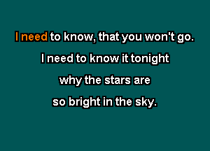 I need to know, that you won't go.

I need to know it tonight
why the stars are

so bright in the sky.