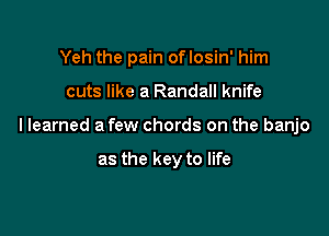 Yeh the pain of losin' him

cuts like a Randall knife
llearned a few chords on the banjo

as the key to life