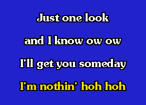 Just one look
and I know ow ow

I'll get you someday
I'm nothin' hoh hoh