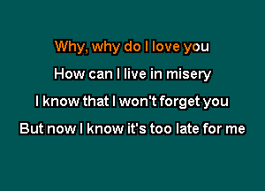 Why, why do I love you

How can I live in misery

lknow that I won't forget you

But now I know it's too late for me