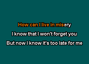 How can I live in misery

lknow that I won't forget you

But now I know it's too late for me