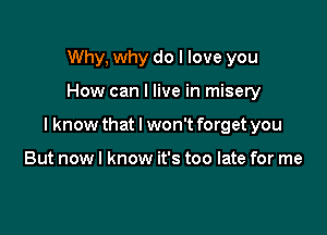 Why, why do I love you

How can I live in misery

lknow that I won't forget you

But now I know it's too late for me