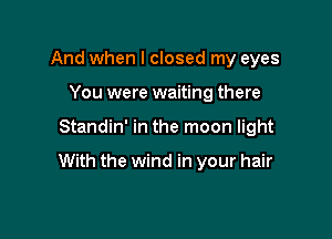 And when I closed my eyes
You were waiting there

Standin' in the moon light

With the wind in your hair