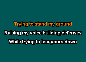 Trying to stand my ground

Raising my voice building defenses

While trying to tear yours down