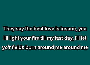 They say the best love is insane, yea
I'll light your the till my last day, I'll let

yo'r f'lelds burn around me around me