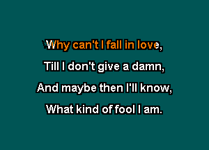 Why can't I fall in love,

Till I don't give a damn,

And maybe then I'll know,
What kind of fool I am.