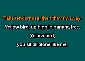 Take tenderness, then they fly away.

Yellow bird, up high in banana tree.
Yellow bird,

you sit all alone like me.