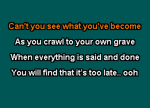 Can't you see what you've become
As you crawl to your own grave
When everything is said and done

You will find that it!s too late.. ooh