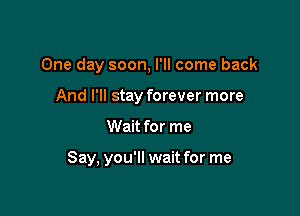 One day soon, I'll come back

And I'll stay forever more
Wait for me

Say, you'll wait for me