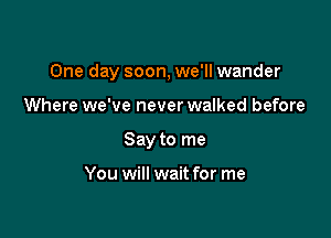 One day soon, we'll wander

Where we've never walked before

Say to me

You will wait for me