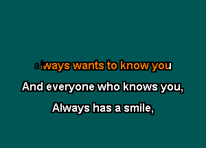 ways wants to know you

And everyone who knows you,

Always has a smile,