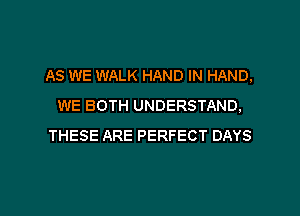 AS WE WALK HAND IN HAND,
WE BOTH UNDERSTAND,

THESE ARE PERFECT DAYS