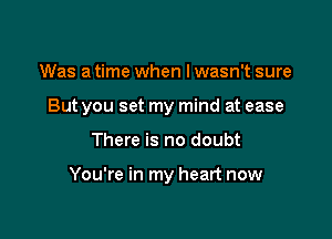 Was a time when I wasn't sure
But you set my mind at ease

There is no doubt

You're in my heart now