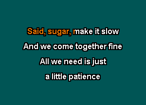 Said, sugar, make it slow

And we come together fine

All we need isjust

a little patience