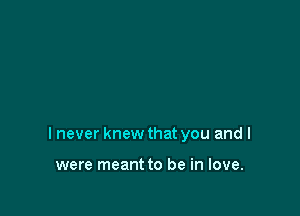 I never knew that you and I

were meant to be in love.