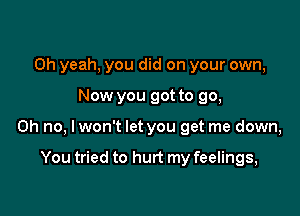 Oh yeah, you did on your own,

Now you got to go,

Oh no, Iwon't let you get me down,

You tried to hurt my feelings,