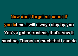 Now don't forget me cause if
you let me. I will always stay by you
You've got to trust me, that's how it

must be, Theres so much that I can do