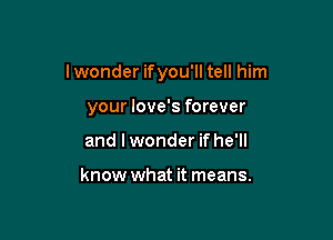 I wonder ifyou'll tell him

your love's forever
and I wonder if he'll

know what it means.
