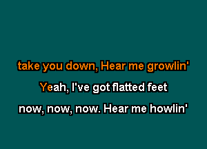 take you down, Hear me growlin'

Yeah, I've got flatted feet

now, now, now. Hear me howlin'