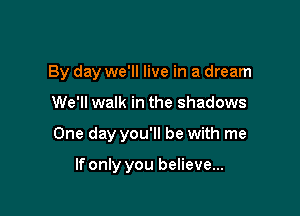 By day we'll live in a dream

We'll walk in the shadows
One day you'll be with me

If only you believe...