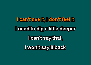 I can't see it, I don't feel it

I need to dig a little deeper

I can't say that,

lwon't say it back