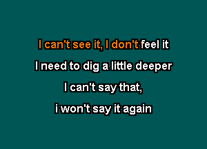 I can't see it, I don't feel it

I need to dig a little deeper

I can't say that,

i won't say it again