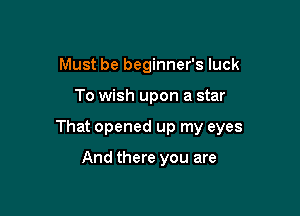Must be beginner's luck

To wish upon a star

That opened up my eyes

And there you are