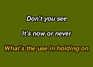 Don't you see

It's now or never

What's the use in homing on