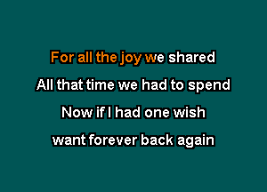 For all the joy we shared

All that time we had to spend

Now ifl had one wish

want forever back again