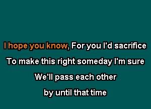 lhope you know, For you I'd sacrifice

To make this right someday I'm sure

We'll pass each other

by until that time