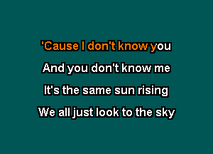 'Cause I don't know you
And you don't know me

It's the same sun rising

We alljust look to the sky