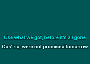 Use what we got, before it's all gone

003' no, were not promised tomorrow