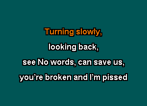 Turning slowly,
looking back,

see No words, can save us,

you re broken and Pm pissed