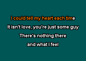 lcould tell my heart each time

It isn't love, you're just some guy

There's nothing there

and what I feel