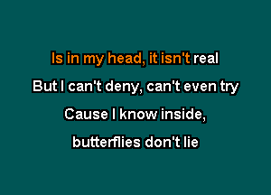 Is in my head, it isn't real

But I can't deny, can't even try

Cause I know inside,

butterflies don't lie