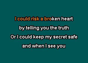 I could risk a broken heart

by telling you the truth

Or I could keep my secret safe

and when I see you